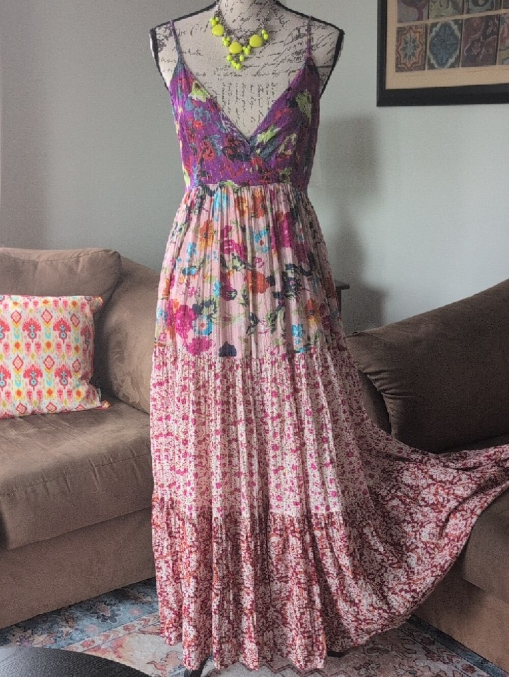 Lulu's Purple & Pink Floral Tiered Maxi Dress